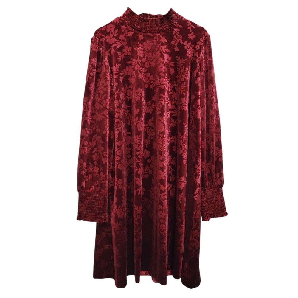 Matilda Jane Melanie Velour Dress Womens XL Red Embossed Floral Smocking Holiday